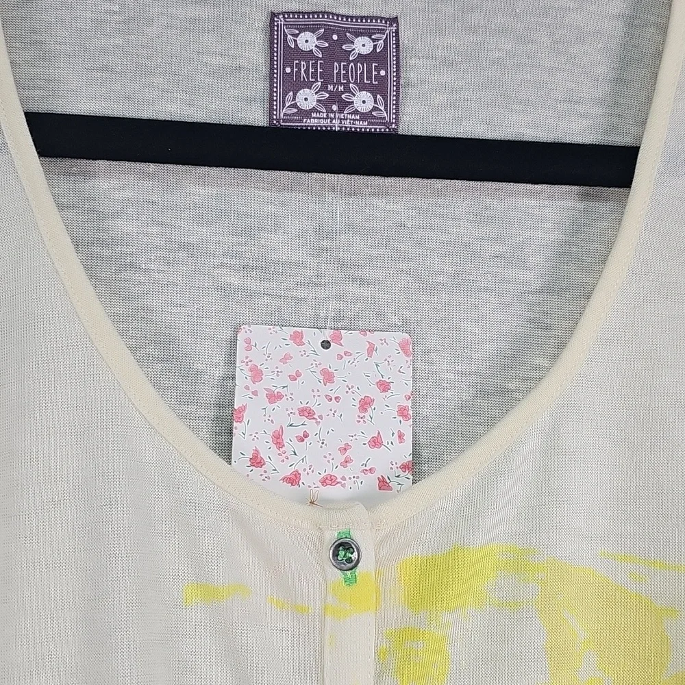 Vintage 2000's Free People Tank Top, Cream Yellow Floral, Size Medium NEW - Picture 3 of 10